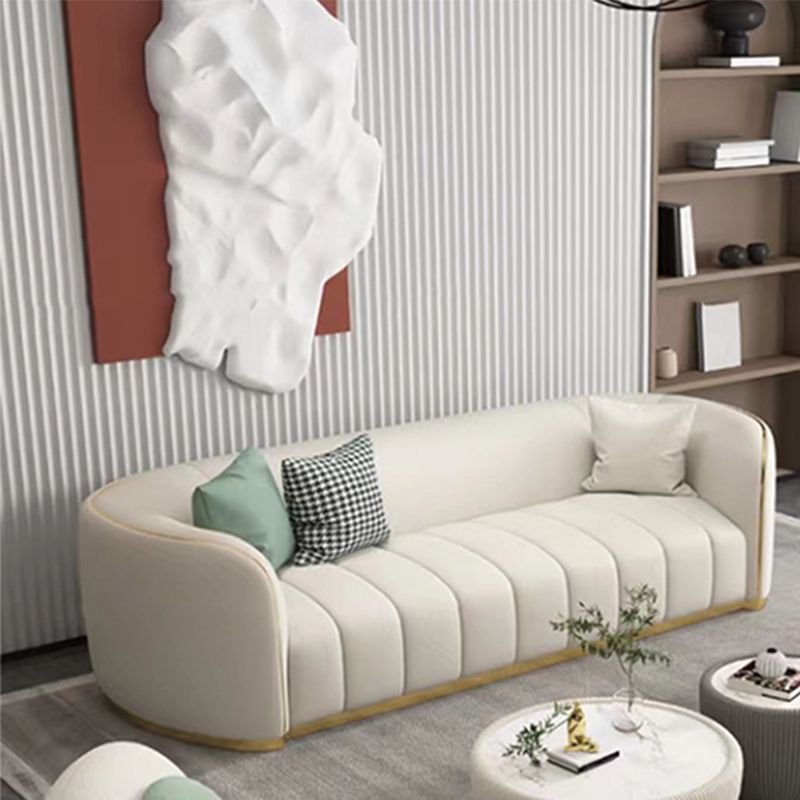 Genuine Leather Sofa Contemporary Simple Sloped Arm Sofa in Beige