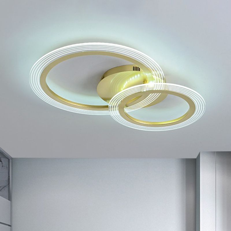 Doppelring Schlafzimmer Flush Lamp Fixture Metallic 16"/18" Breite LED Moderne Flush Deckenleuchte in Gold