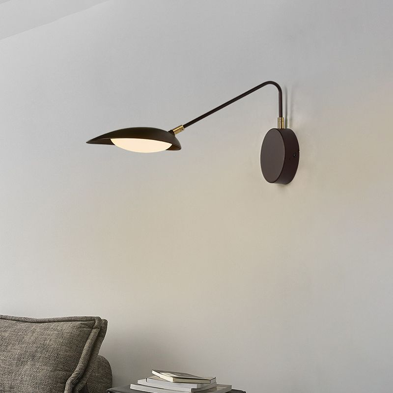 Modernist Oval Wall Lamp Fixture Metallic Bedroom LED Lighting Sconce with Adjustable Arm in Coffee