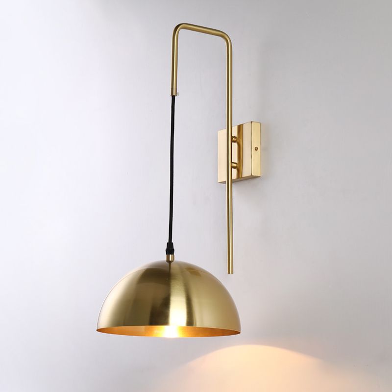 Modernist Dome Sconce Light Fixture Metal 1 Bulb Bedroom Wall Mount Lighting in Brass