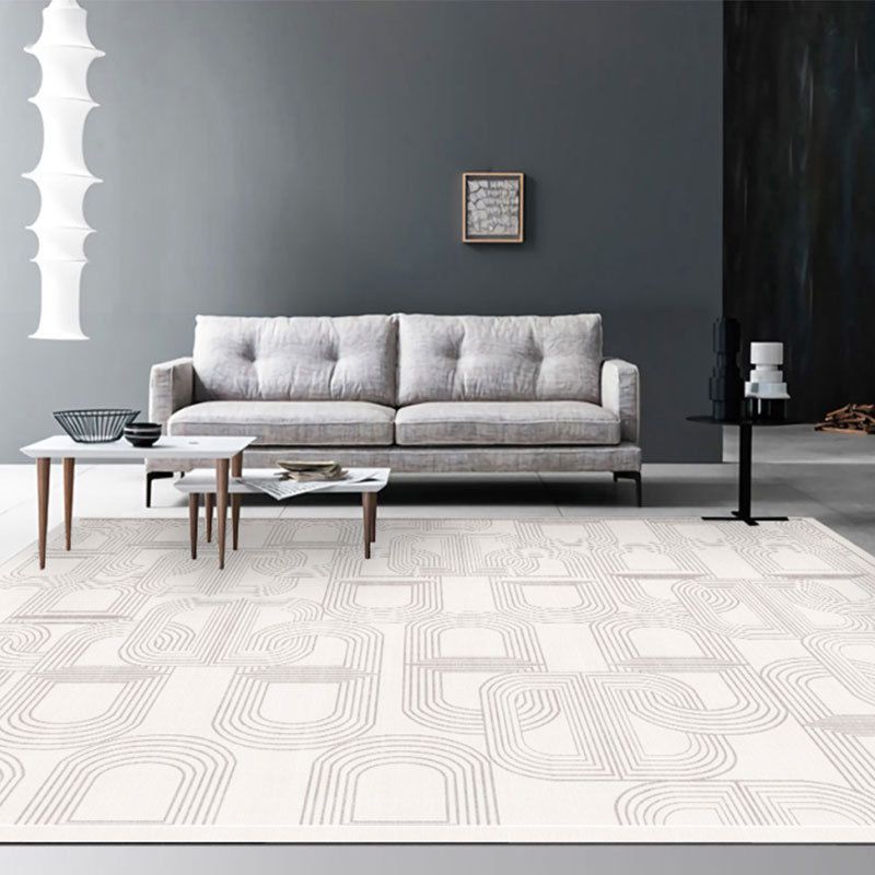 White Random Stripe Rug Polyester Modern Rug Washable Rug for Home Decor