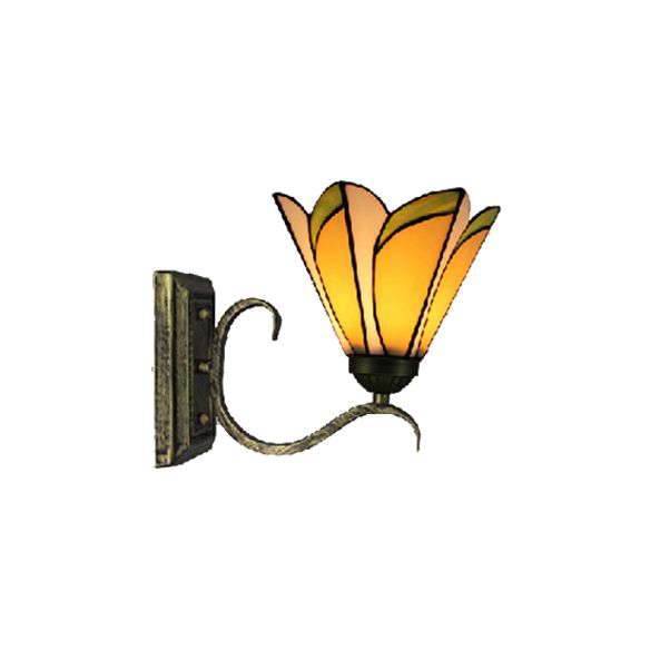 Yellow Conical Wall Light 1 Head Tiffany Stained Glass Wall Lamp in Antique Bronze for Study Room