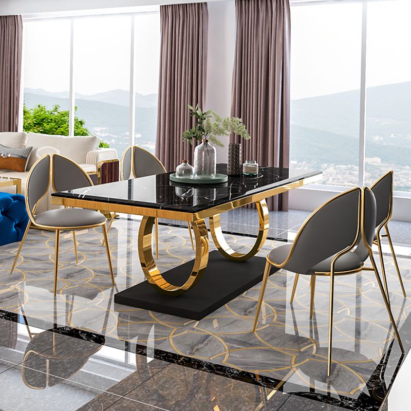 Rectangle Traditional Luxury Dining Table Sintered Stone Table with Trestle Base for Dining Room