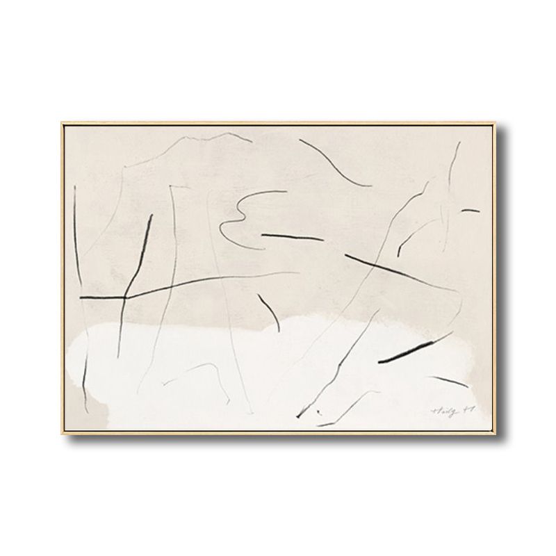 Abstract Doodle Lines Wall Art Minimalism Textured Canvas Print in Black and White