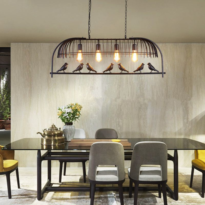 Luce a sospensione dell'isola a 4 luci in stile industriale in ferro battuto a sospensione per luogo commerciale