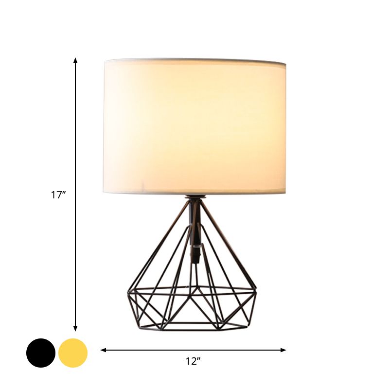 Fabric Drum Desk Light Modernist 1 Head Table Lamp with Geometric in Black/Gold Base for Study Room