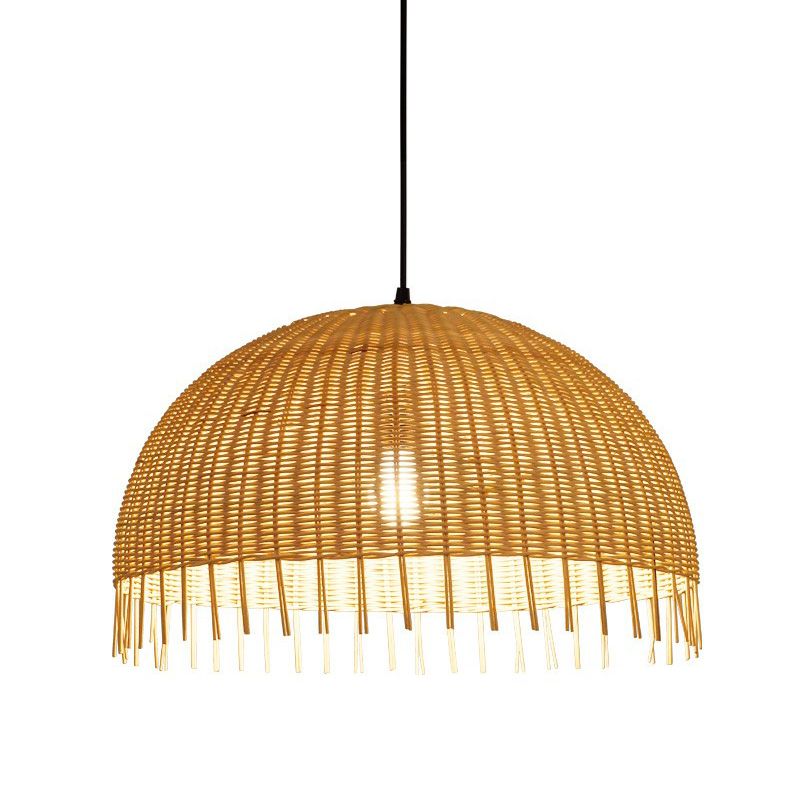 Minimalist 1 Head Down Lighting Wood Unfinished-Look Dome Pendant Light with Bamboo Shade