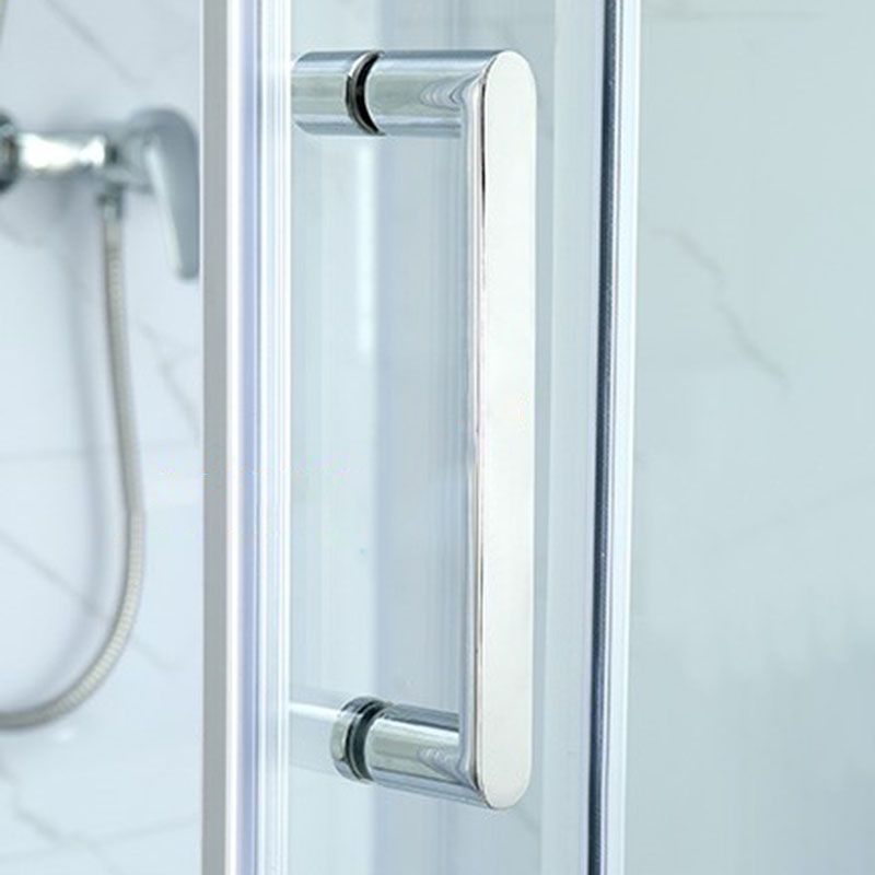 Framed Rectangle Frosted Corner Shower Stall with White Base