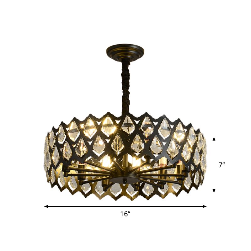 Zwart uitsparingen plafond hangend licht modern kristallen ingelatte 16 "/21,5" breed 6/9 bollen eetkamer kroonluchter