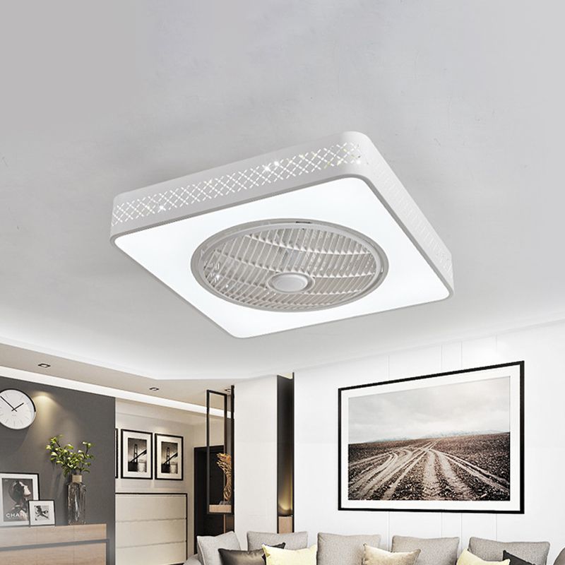 21,5 "W Acryl weiße Semi Flush Mount Lighting Square LED zeitgenössische Deckenventilator Licht, 4 Klingen