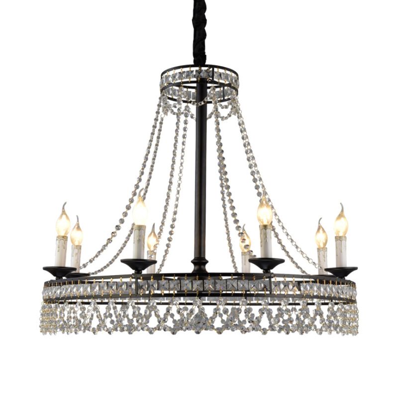 Black Round Chandelier Lamp Nordic Crystal 4/6/8 Heads Pendant Lighting Fixture for Living Room