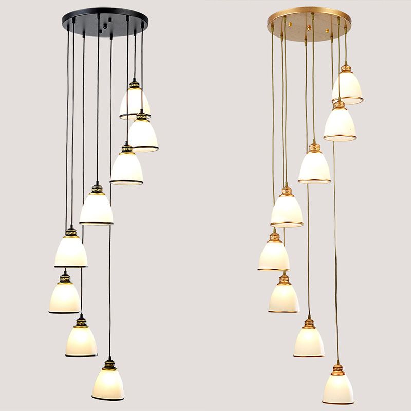 Duplex Cluster Pendant Light in Modern Luxury Style Wrought Iron Hanging Light with White Glass Shade