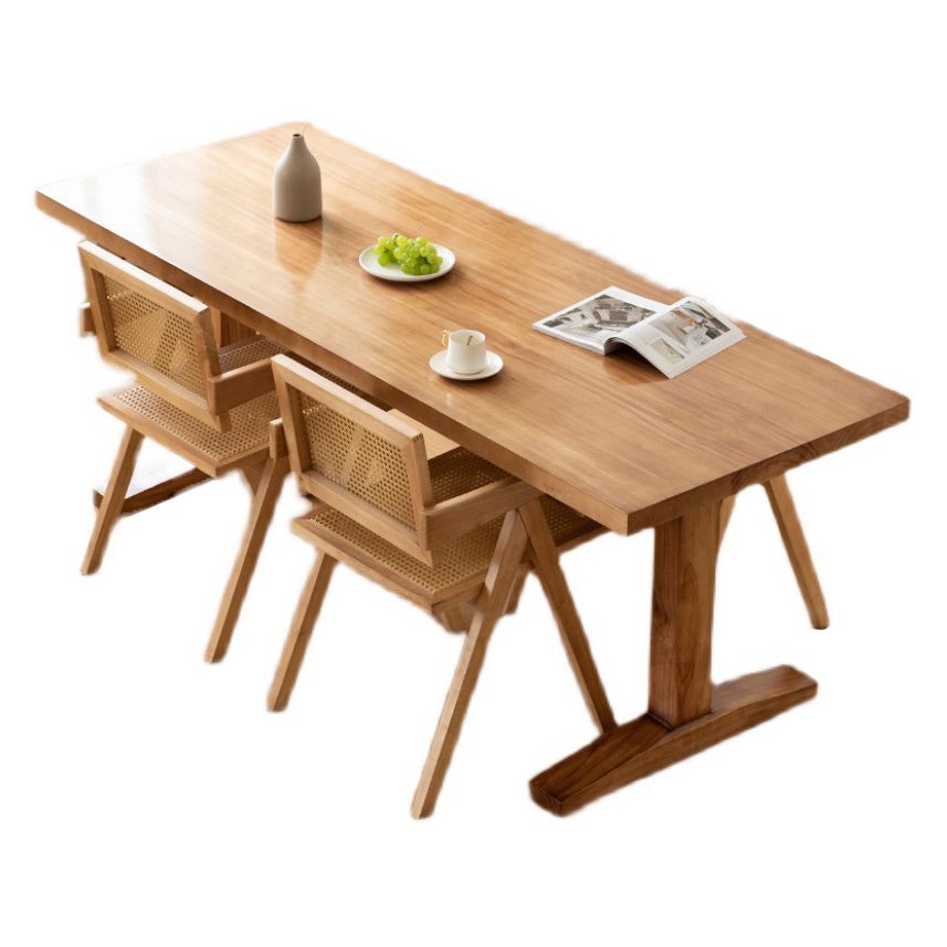 Minimalist Style Solid Wood Dining Set with Traditional Height Table and Double Pedestal Base