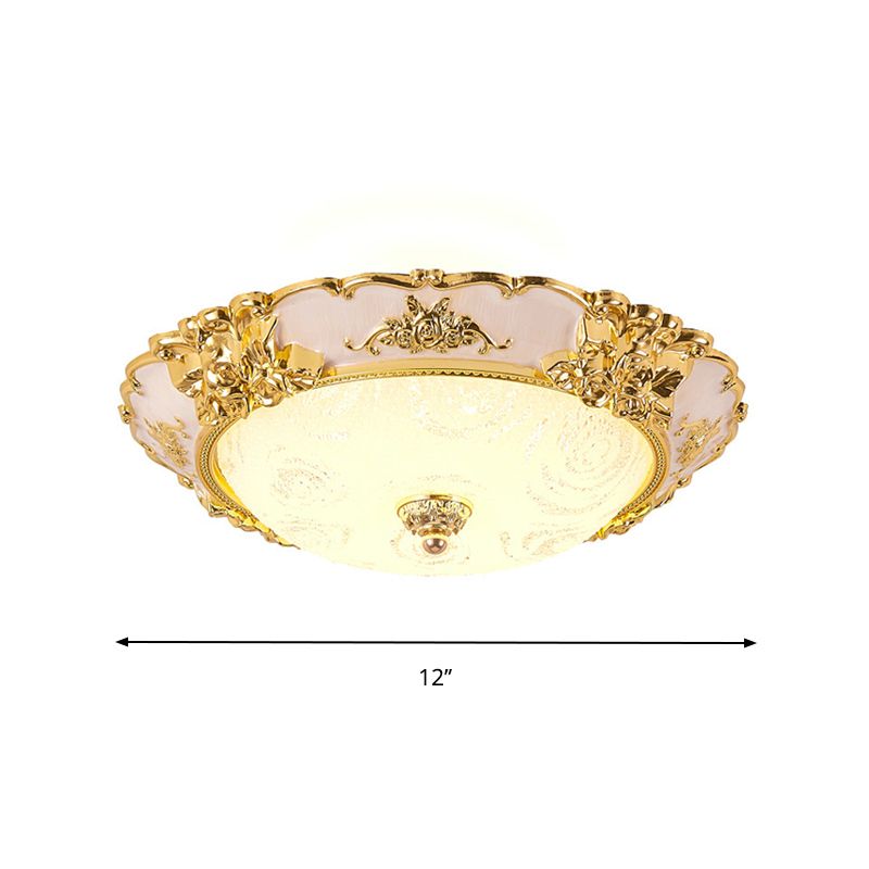 Schüssel-Wohnzimmer-Unterputzleuchte, ländliches strukturiertes Glas, 12"/16"/19,5" W LED-Gold-Unterputzbeleuchtung