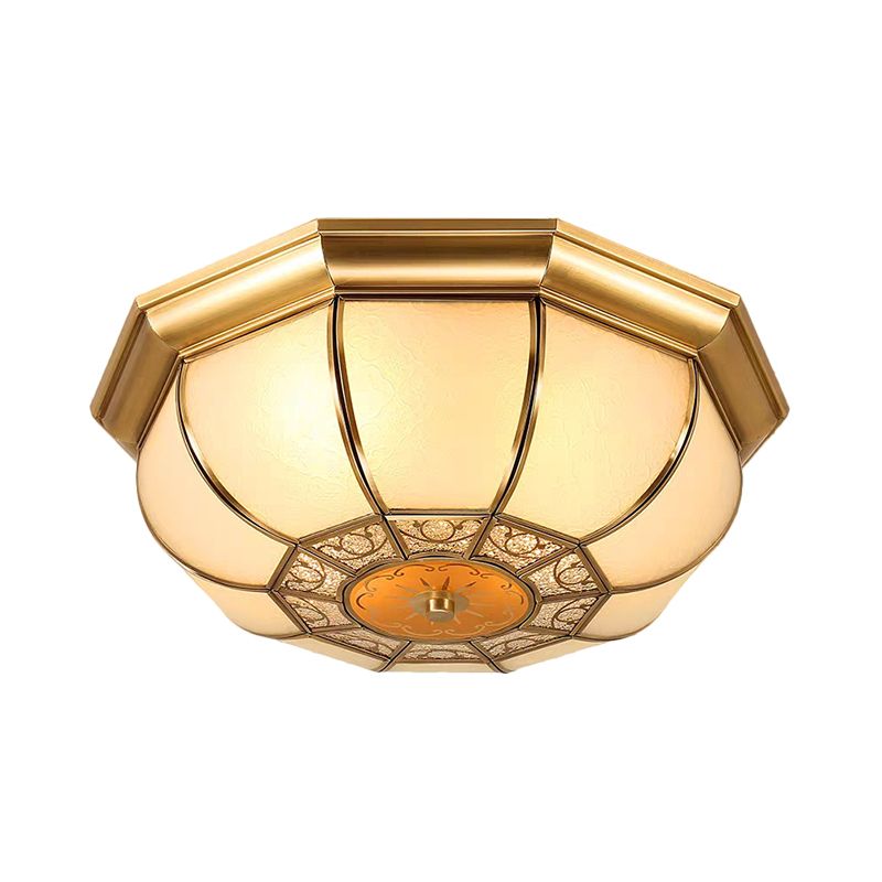3 Lampen Flush Mounted Armatuur Landschap Patroon Kom Mat Glazen Plafond Verlichting in Brass