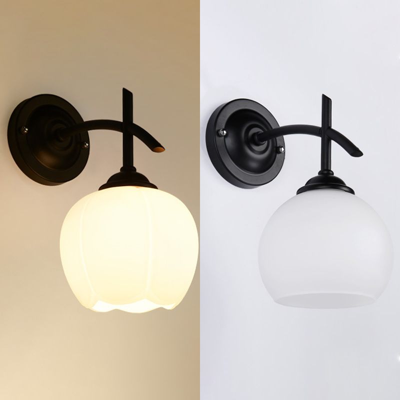 Globe Milk Glass Wall Mounted Light Industrial 1-Light Wall Sconce Light Fixtures
