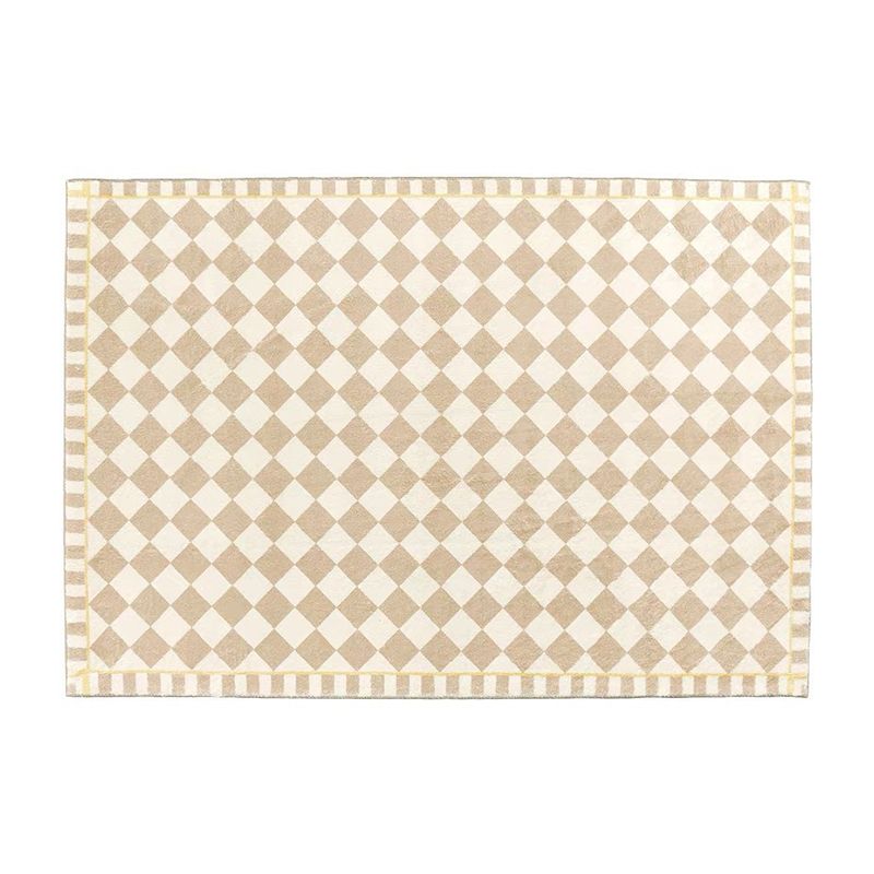 Alfombra de cuadrícula marrón claro poliéster alfombra de área moderna alfombra sin deslizamiento para decoración del hogar