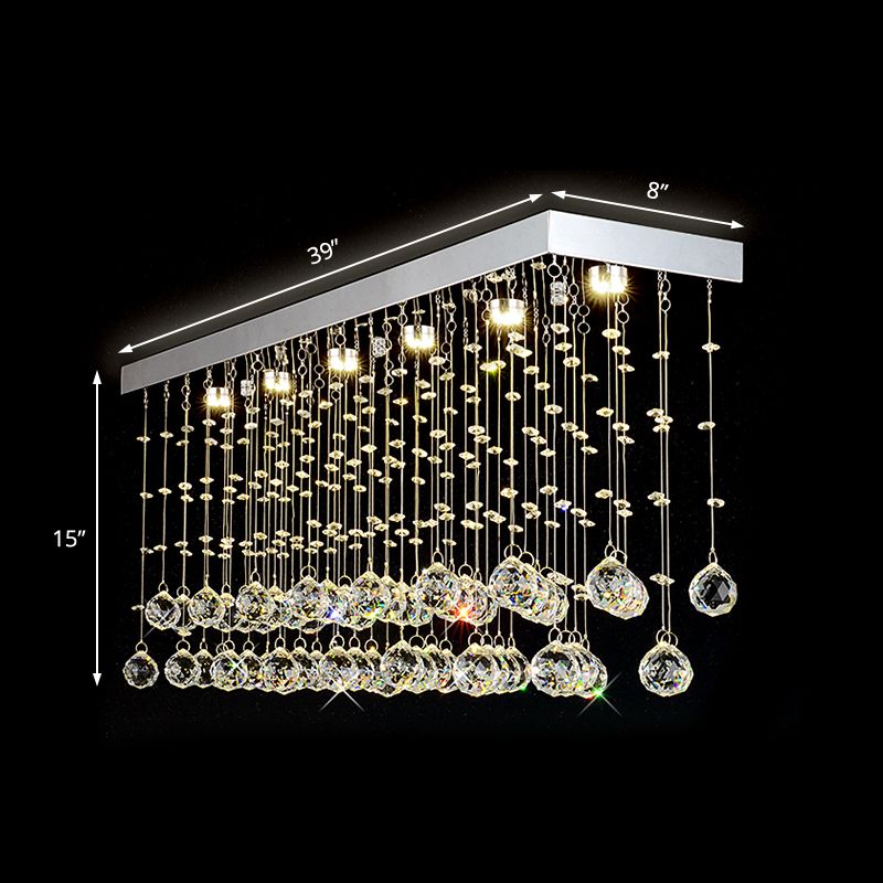 Rectangular Flush Mount Light Modern Faceted Crystal Ball 4 Lights Silver Ceiling Light for Dining Room, 23.5"/31.5"/39" Wide