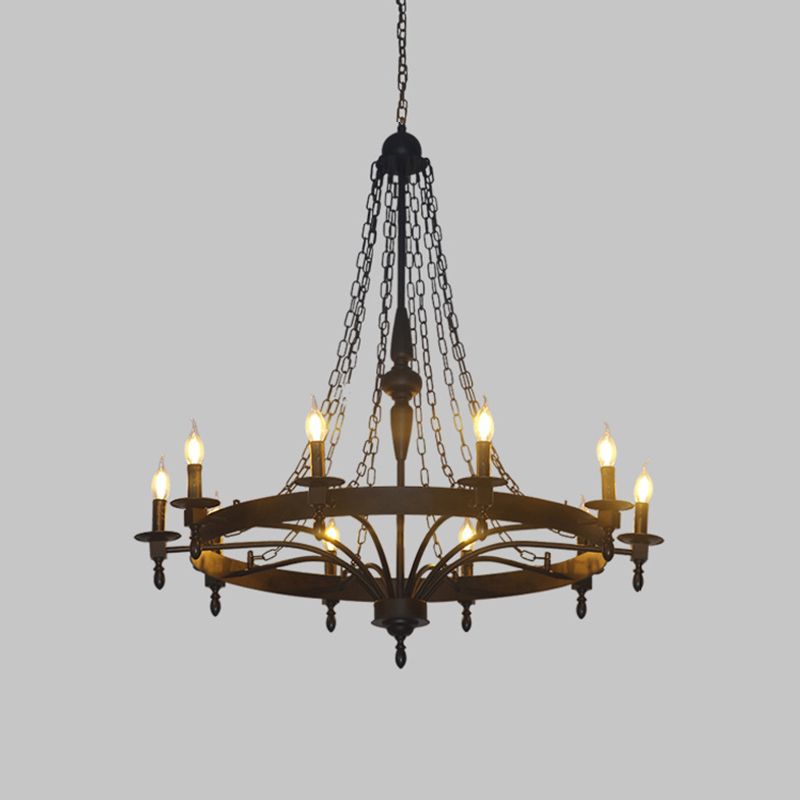 8 Lights Pendant Light Classic Wagon Wheel Metal Hanging Chandelier in Rust for Corridor