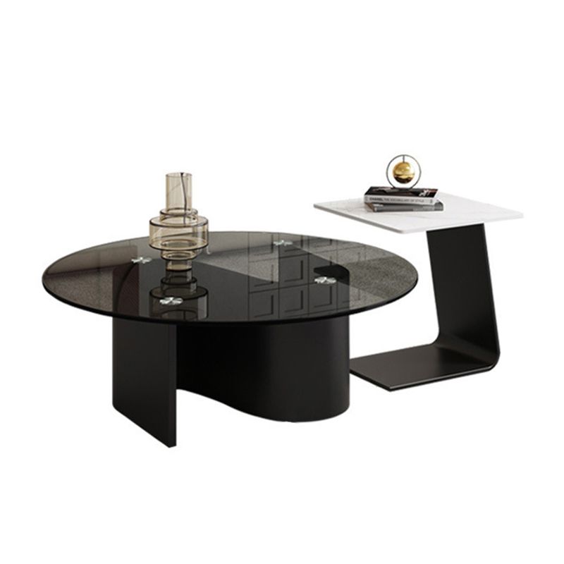 Modern Abstract Coffee Table Glass Wood Coffee Cocktail Table