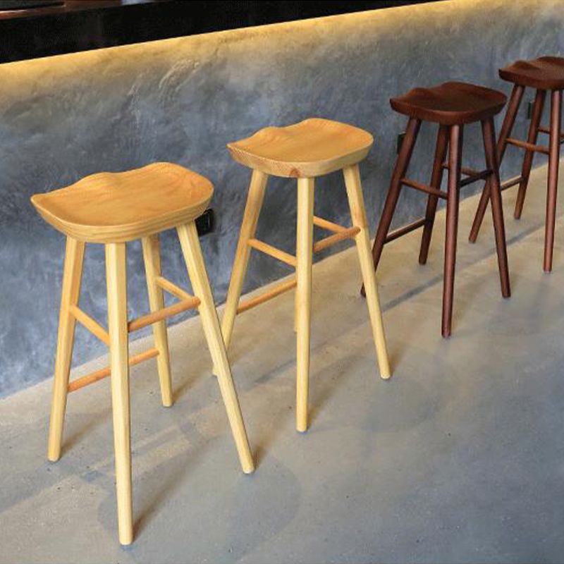 Industrial Armless Bar Stools Wood Dining Stool with Footrest