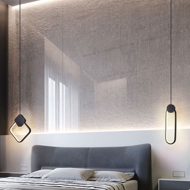 Pendre à LED géométrique noire dans la lampe suspendue en aluminium concis moderne avec une teinte en silicone