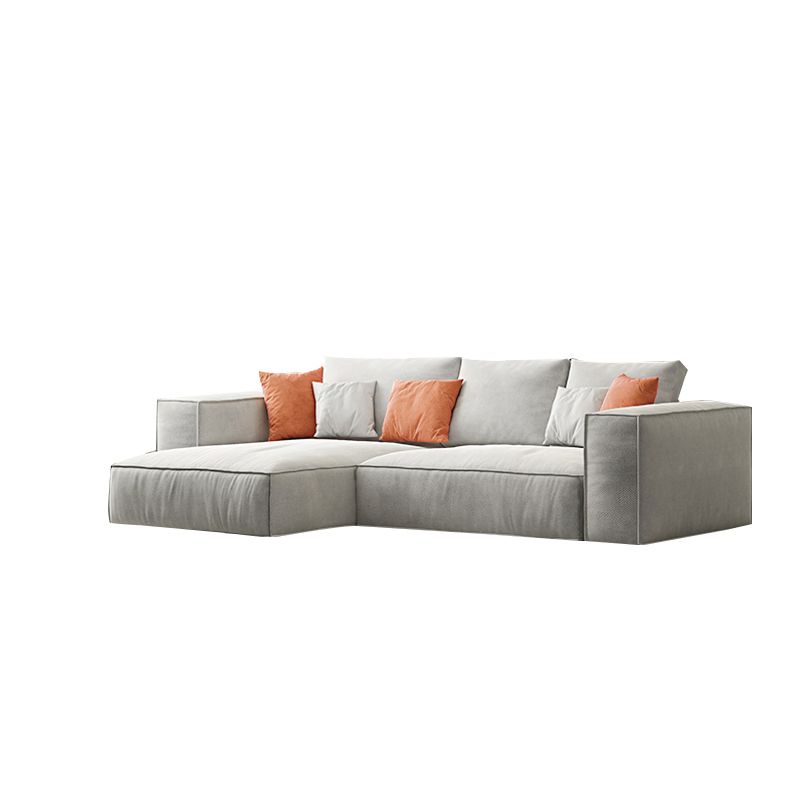 Simple Light-grey Sofa/Sectional with Faux Leather and Pillowed Back Cushions