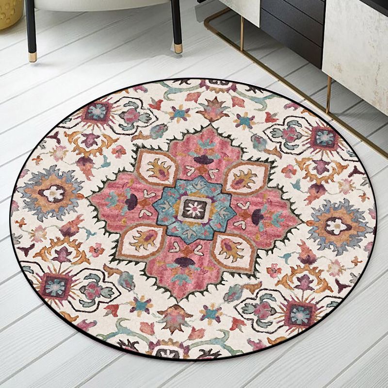 Pink Vintage Carpet Polyester Medallion Carpet Washable Carpet for Living Room