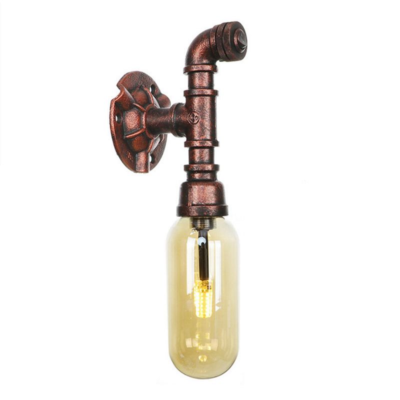 Weathered Copper Capsule Wall Light Rustic Metal 1 Head 9"/10.5"/12" High Bedroom Sconce Lamp with Pipe Design
