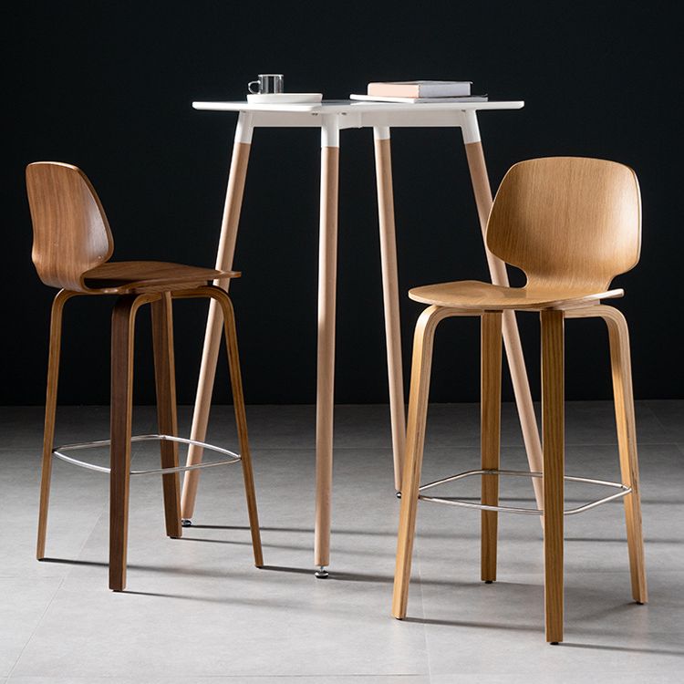 Solid Wood Dining Stools Contemporary Brown Bar Stools with Footrest