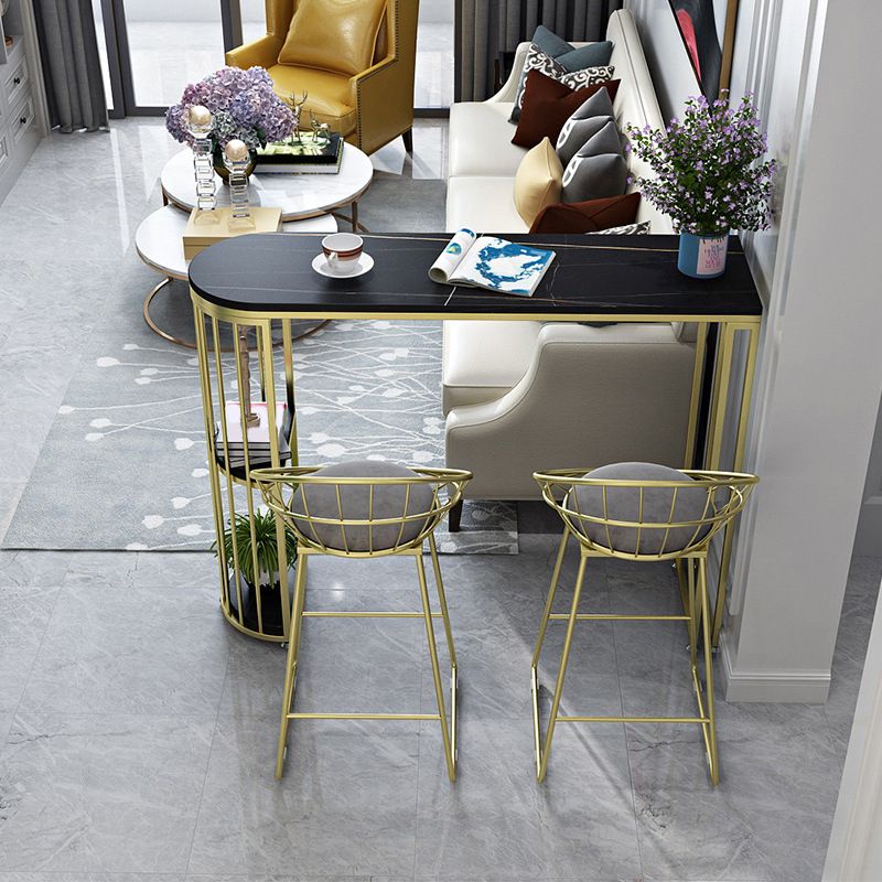 Stone Top Bar Height Table Modern Style Bistro Pub Table with 2 Shelves