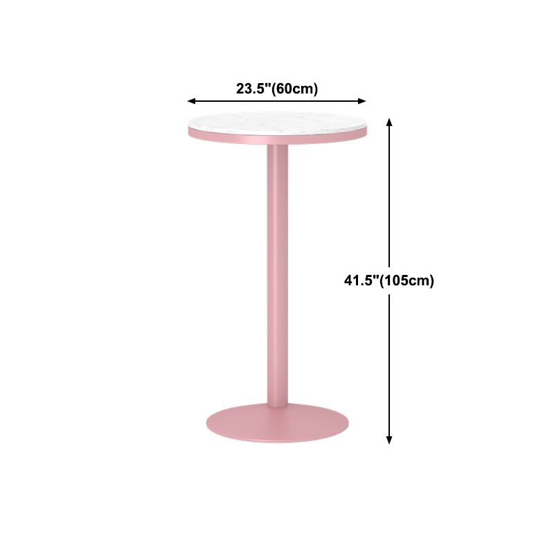 Industrial Metal Pink Bar Table Marble White 23.6"W Top Bistro Table for Cafe