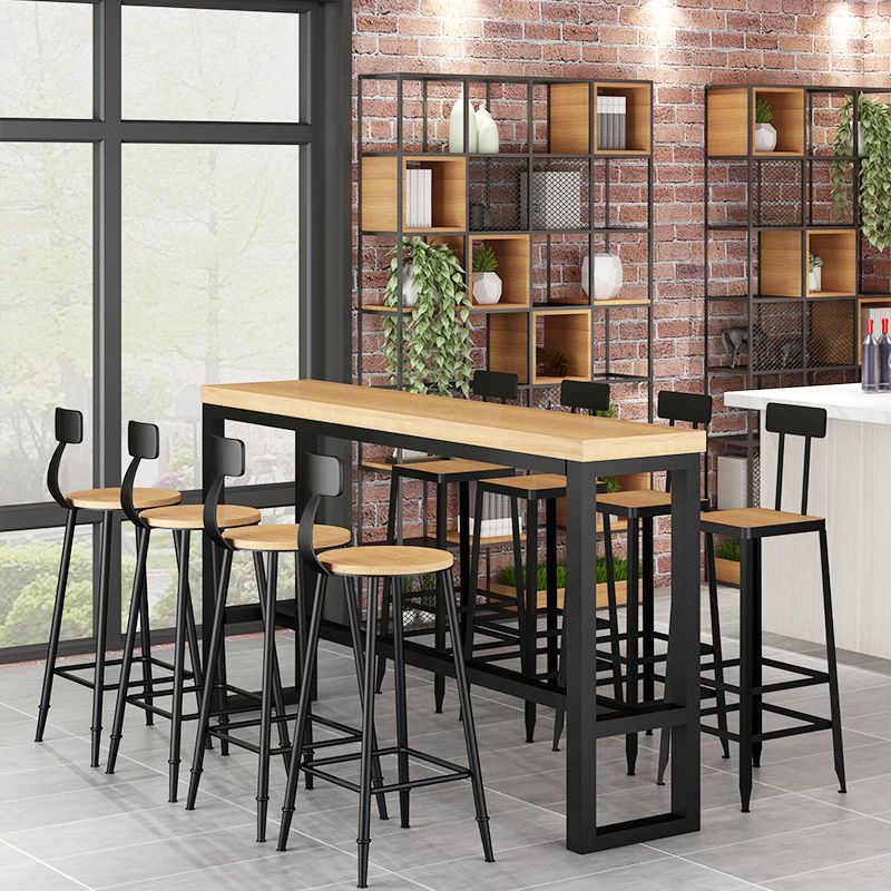 Industrial Rectangular Bar Table Set 1/5 Pieces Wooden Counter Table with High Stools