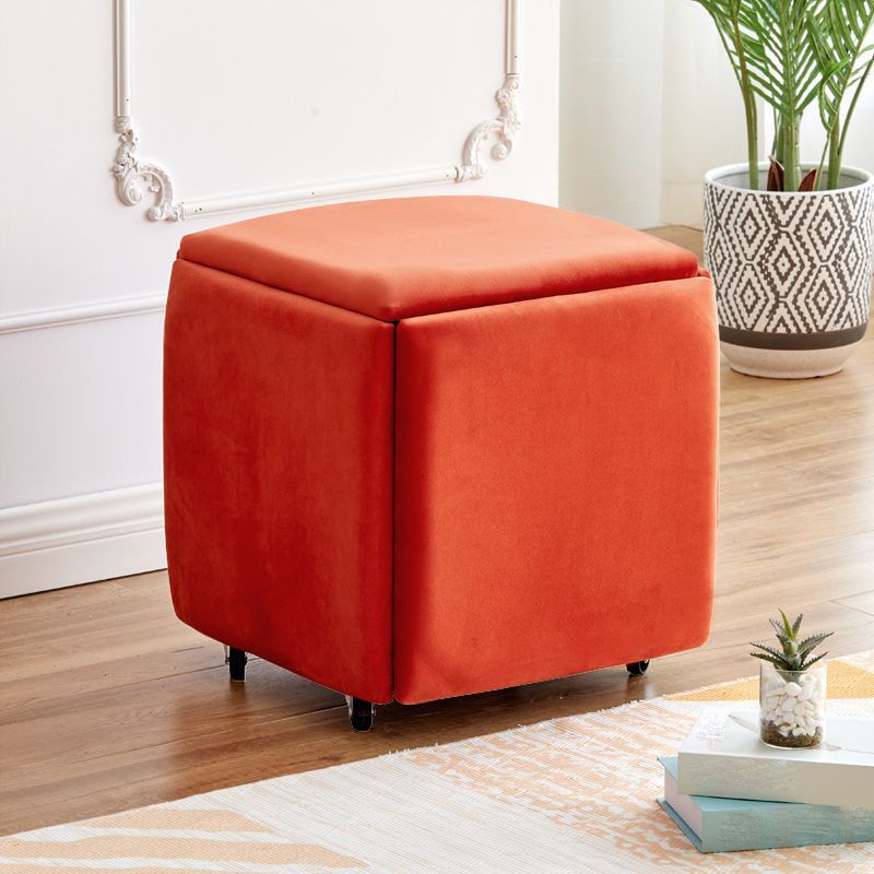 Modern Plain Boucle Ottoman Velvet Square with Storage Target Pouf