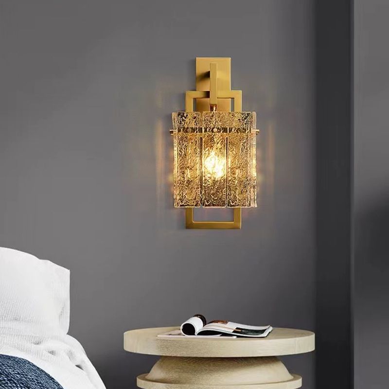 Modern Metal Wall Sconce Rectangle Shape Wall Light with Glass Shade for Bedroom