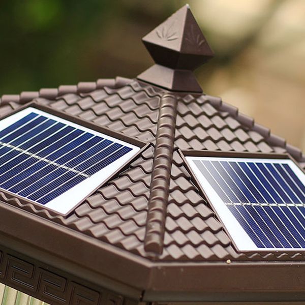 Rectangular Shape Metal Solar Pillar Lamp Modern Style 1 Light Outdoor Lights in Brown