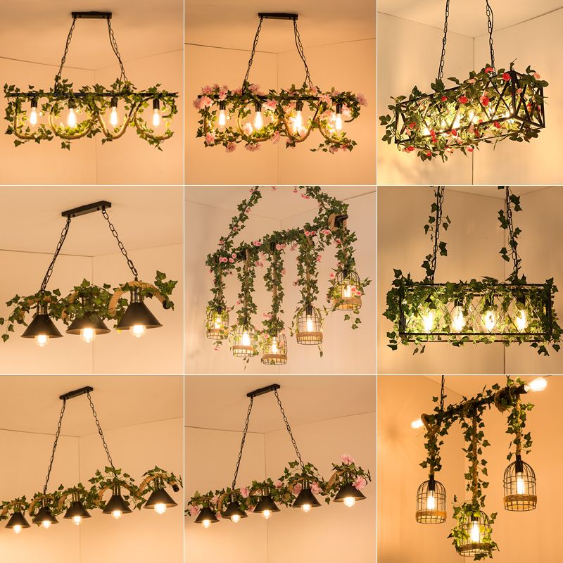 Black  Hanging Island Light Industrial Retro Metal Pendant Light