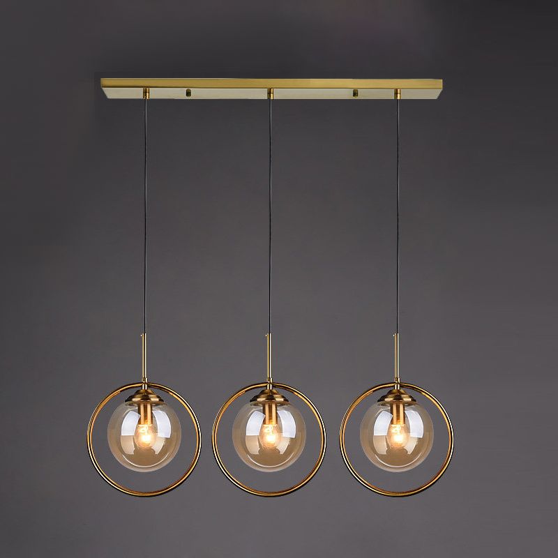 Luz de colgante interior de bronce de vidrio en lámpara colgante de globo de hierro de estilo creativo moderno