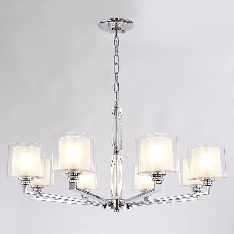 Chrome Metal Radial Pendant Light Modern Cylindrical Clear Glass Shade  Bedroom Chandelier Lighting