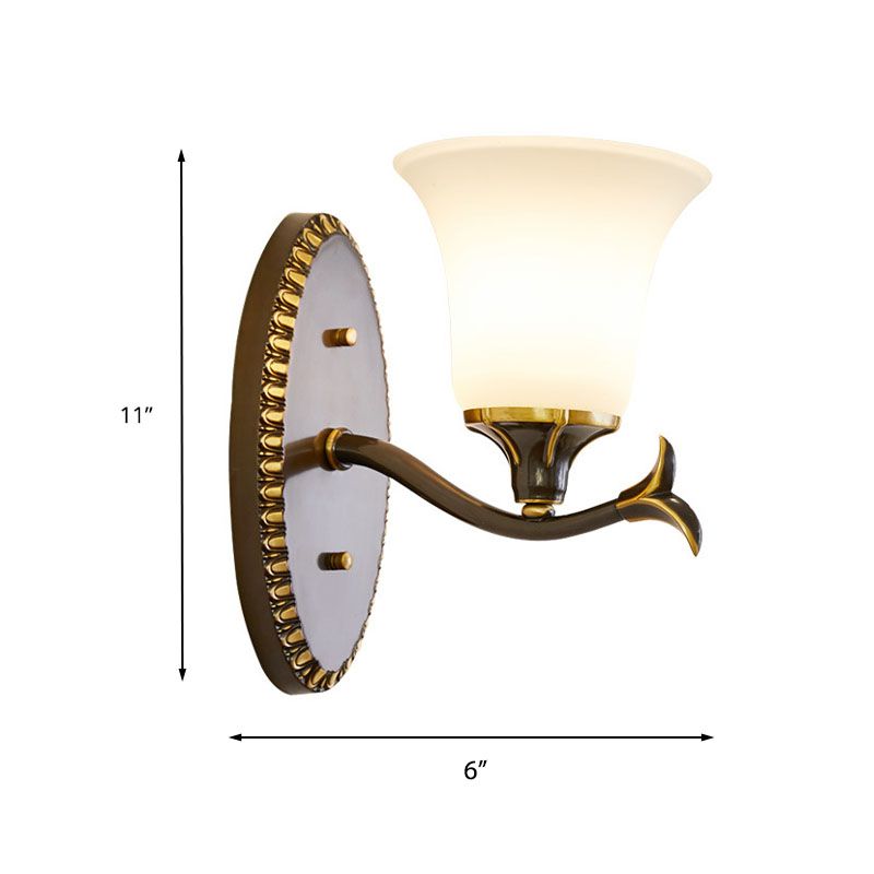 Bell Living Room Wall Light Sconce Vintage Style Metal 1/2 Lights Black Wall Lamp with White Glass Shade