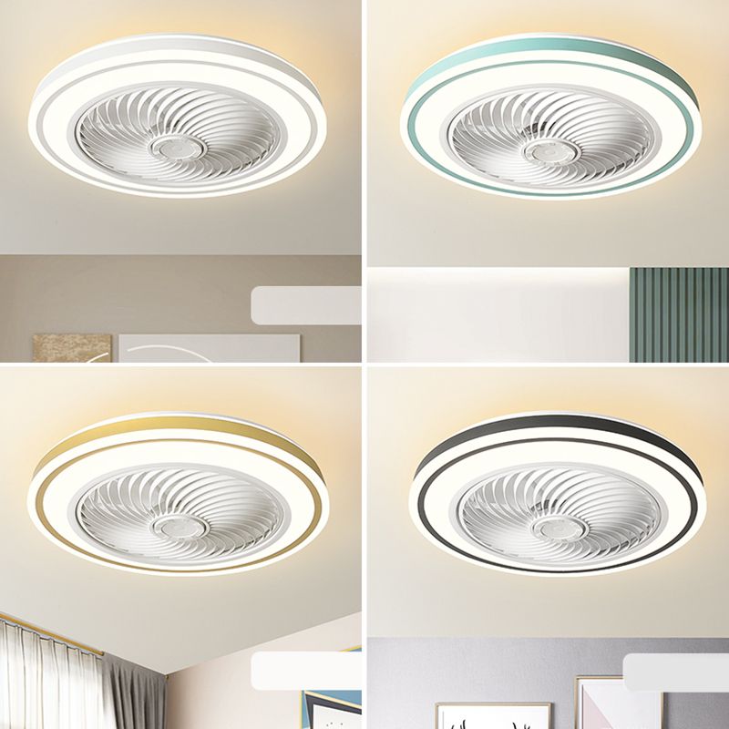 Télécommande Ventilateur de plafond Round Fabrication Macaron Metal LED Semi Flush Mount Mount Lampe For Bedroom