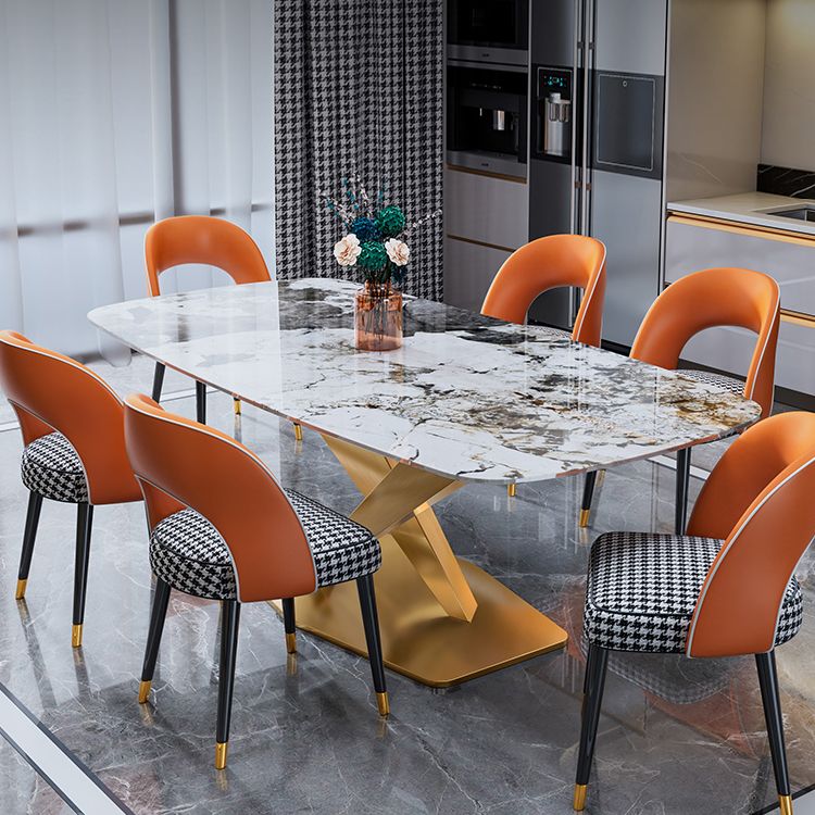 Luxury Home Sintered Stone Table Rectangle Table with Gold Pedestal Base
