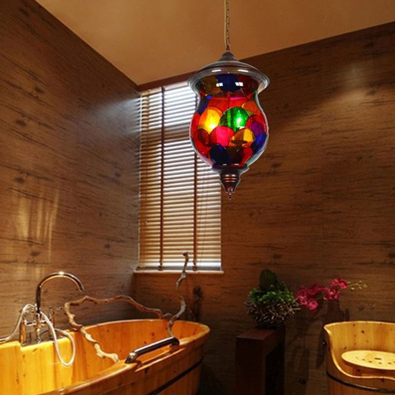 3 Glühbirnen rotes Glas Kronleuchter Vintage Kupfer Urnenform Badezimmer Anhänger Beleuchtung