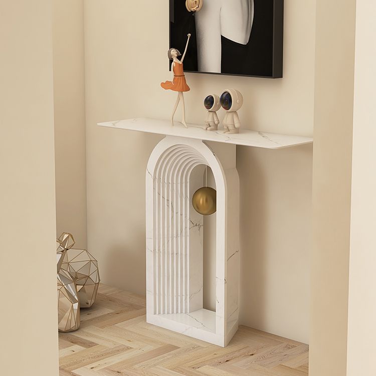 Glam Console Table Rectangle Stone Accent Table , 12 inch Width