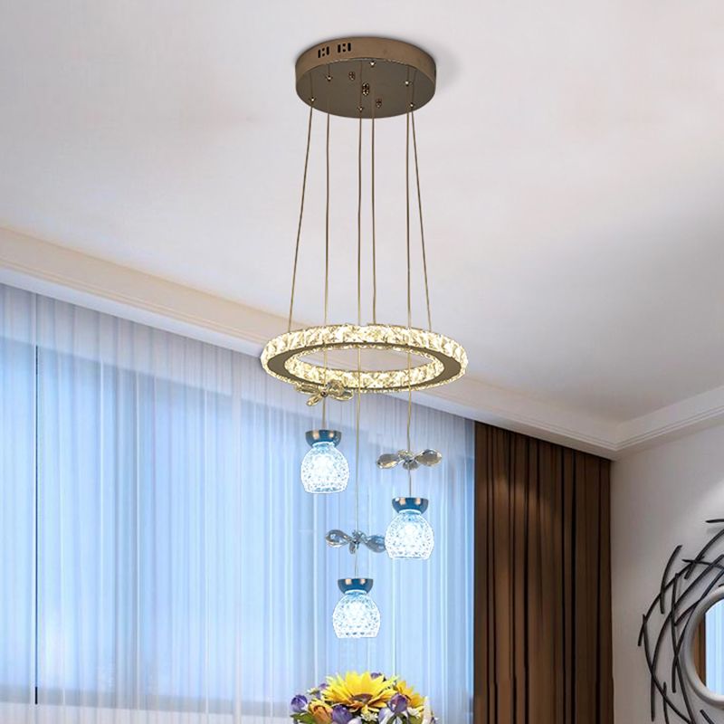 K9 Crystal Global Chandelier Lamp Modern 3/5 bollen plafondhanger met hoepelontwerp in Chrome