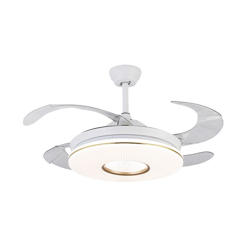 Modernismo Circular Ventilador de ventilador LED 36 "de ancho Luz de techo de montaje de metal de ancho en blanco con 4 cuchillas, control remoto/de pared/control remoto y de pared