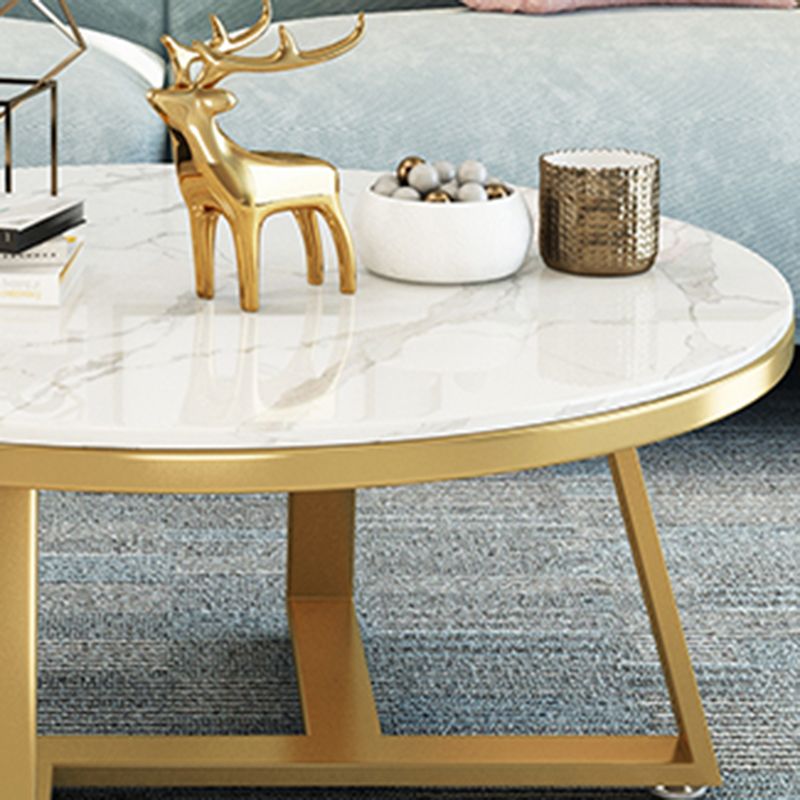 Glam Cross Legs Coffee Table Faux Marble Round Cocktail Table