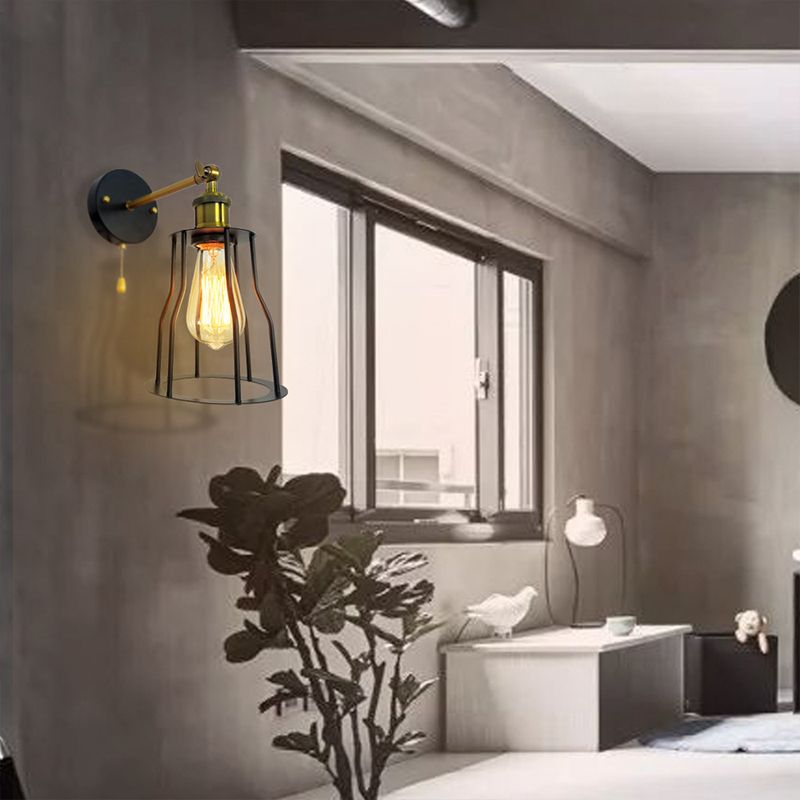 Industrial Unique Shape Wall Mount Light Fixture Metal Sconce Lamp in Black