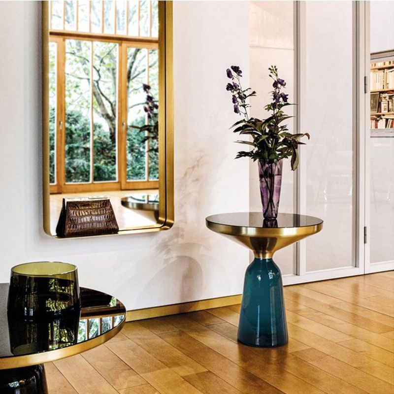 Pedestal 1 Single Coffee Table Metal and Glass Statement Cocktail Table