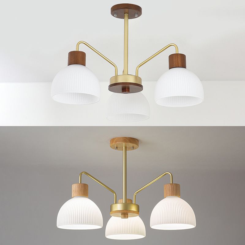 Modern Wood Flush Mount Dome Shape Ceiling Light with Glass Shade for Living Room